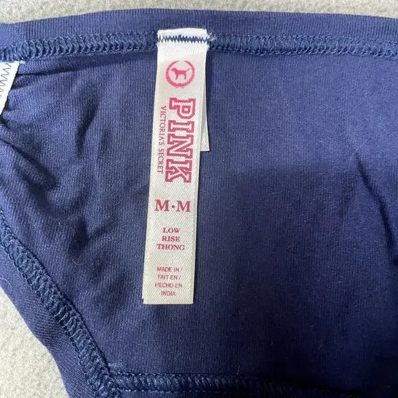 Victoria's Secret PINK 2011 Low Rise Thong Panty Blue Pink Heart Me Graphic RARE - Picture 4 of 6